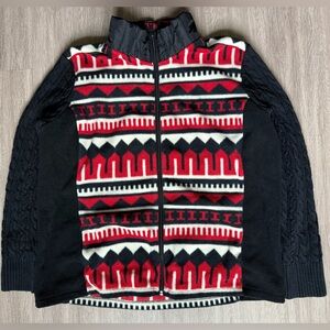 Ralph Lauren Women's 2X Jacket Active Fleece Full Zip Aztec Red Cable Knit